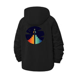 Retro Rocket Launch Unisex Full-Zip Printed Waterproof Hooded Windbreaker