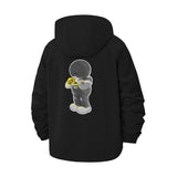 Sad Character Holding Flower Unisex Full-Zip Printed Waterproof Hooded Windbreaker