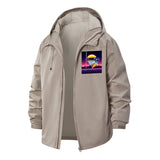 Retro Futuristic Pizza Cat Unisex Full-Zip Printed Waterproof Hooded Windbreaker