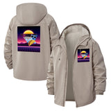 Retro Futuristic Pizza Cat Unisex Full-Zip Printed Waterproof Hooded Windbreaker