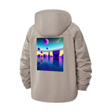 Surreal Geometric Landscape Unisex Full-Zip Printed Waterproof Hooded Windbreaker