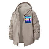 Surreal Geometric Landscape Unisex Full-Zip Printed Waterproof Hooded Windbreaker