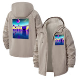 Surreal Geometric Landscape Unisex Full-Zip Printed Waterproof Hooded Windbreaker