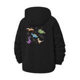 Cartoon Dinosaurs Unisex Full-Zip Printed Waterproof Hooded Windbreaker