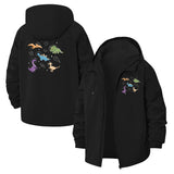 Cartoon Dinosaurs Unisex Full-Zip Printed Waterproof Hooded Windbreaker