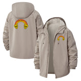 Retro Smiley Headphones Unisex Full-Zip Printed Waterproof Hooded Windbreaker
