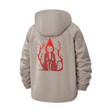 Red Hooded Cat Character Unisex Full-Zip Printed Waterproof Hooded Windbreaker