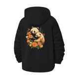 Panda and Floral Art Unisex Full-Zip Printed Waterproof Hooded Windbreaker