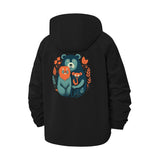 Bear and Fox Illustration Unisex Full-Zip Printed Waterproof Hooded Windbreaker