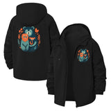 Bear and Fox Illustration Unisex Full-Zip Printed Waterproof Hooded Windbreaker