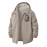 Bear and Fox Illustration Unisex Full-Zip Printed Waterproof Hooded Windbreaker