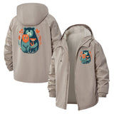 Bear and Fox Illustration Unisex Full-Zip Printed Waterproof Hooded Windbreaker