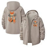 Whimsical Fox and Owl Unisex Full-Zip Printed Waterproof Hooded Windbreaker