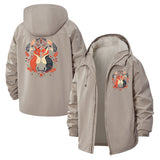 Whimsical Fox Unisex Full-Zip Printed Waterproof Hooded Windbreaker