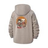 Samurai Cat Duo Unisex Full-Zip Printed Waterproof Hooded Windbreaker