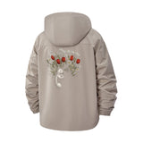 Bear and Floral Art Unisex Full-Zip Printed Waterproof Hooded Windbreaker