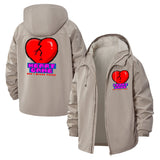 Pixel Broken Heart Unisex Full-Zip Printed Waterproof Hooded Windbreaker