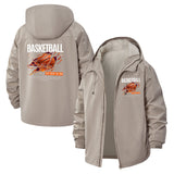 Basketball Motif Unisex Full-Zip Printed Waterproof Hooded Windbreaker