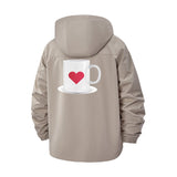 Heart Coffee Cup Unisex Full-Zip Printed Waterproof Hooded Windbreaker