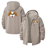 Playful Dog Face Unisex Full-Zip Printed Waterproof Hooded Windbreaker