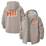 Bold HI! Typographic Unisex Full-Zip Printed Waterproof Hooded Windbreaker