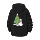 Festive Snowman and Tree Unisex Full-Zip Printed Waterproof Hooded Windbreaker