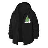 Festive Snowman and Tree Unisex Full-Zip Printed Waterproof Hooded Windbreaker