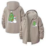 Festive Snowman and Tree Unisex Full-Zip Printed Waterproof Hooded Windbreaker