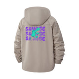 Savage Typography Unisex Full-Zip Printed Waterproof Hooded Windbreaker