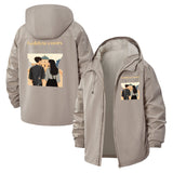 Modern Romance Illustration Unisex Full-Zip Printed Waterproof Hooded Windbreaker