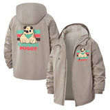 Chubby Pug Graphic Unisex Full-Zip Printed Waterproof Hooded Windbreaker