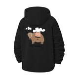 Cute Cartoon Cow Unisex Full-Zip Printed Waterproof Hooded Windbreaker