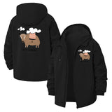 Cute Cartoon Cow Unisex Full-Zip Printed Waterproof Hooded Windbreaker