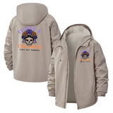 Floral Skull Unisex Full-Zip Printed Waterproof Hooded Windbreaker