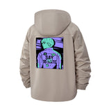 Bold Character Graphic Unisex Full-Zip Printed Waterproof Hooded Windbreaker