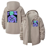 Bold Character Graphic Unisex Full-Zip Printed Waterproof Hooded Windbreaker