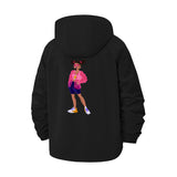 Playful Cartoon Girl Unisex Full-Zip Printed Waterproof Hooded Windbreaker