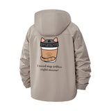 Coffee Cat Cartoon Unisex Full-Zip Printed Waterproof Hooded Windbreaker