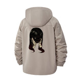 Mysterious Blindfolded Girl Unisex Full-Zip Printed Waterproof Hooded Windbreaker