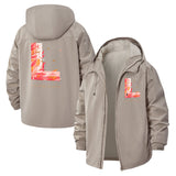 Leaf Motif Unisex Full-Zip Printed Waterproof Hooded Windbreaker
