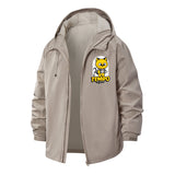 Cat Fishing Cartoon Unisex Full-Zip Printed Waterproof Hooded Windbreaker