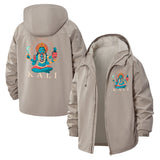 Goddess Kali Motif Unisex Full-Zip Printed Waterproof Hooded Windbreaker