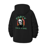 Party Till I Die Skull Unisex Full-Zip Printed Waterproof Hooded Windbreaker