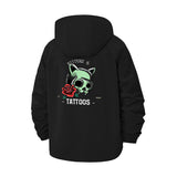 Kitten Skull and Rose Unisex Full-Zip Printed Waterproof Hooded Windbreaker