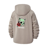 Kitten Skull and Rose Unisex Full-Zip Printed Waterproof Hooded Windbreaker