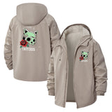 Kitten Skull and Rose Unisex Full-Zip Printed Waterproof Hooded Windbreaker