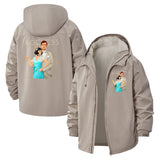 Art Deco Couple Unisex Full-Zip Printed Waterproof Hooded Windbreaker