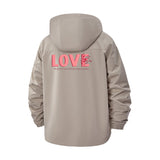 Love Typographic Unisex Full-Zip Printed Waterproof Hooded Windbreaker