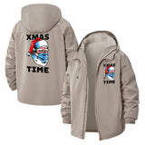 Santa Mask Xmas Time Unisex Full-Zip Printed Waterproof Hooded Windbreaker