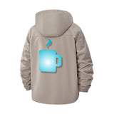 Steaming Coffee Mug Unisex Full-Zip Printed Waterproof Hooded Windbreaker